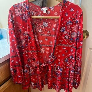 Red American Open Top with Tie Front